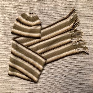 Brown / Tan Striped Scarf & Hat Set